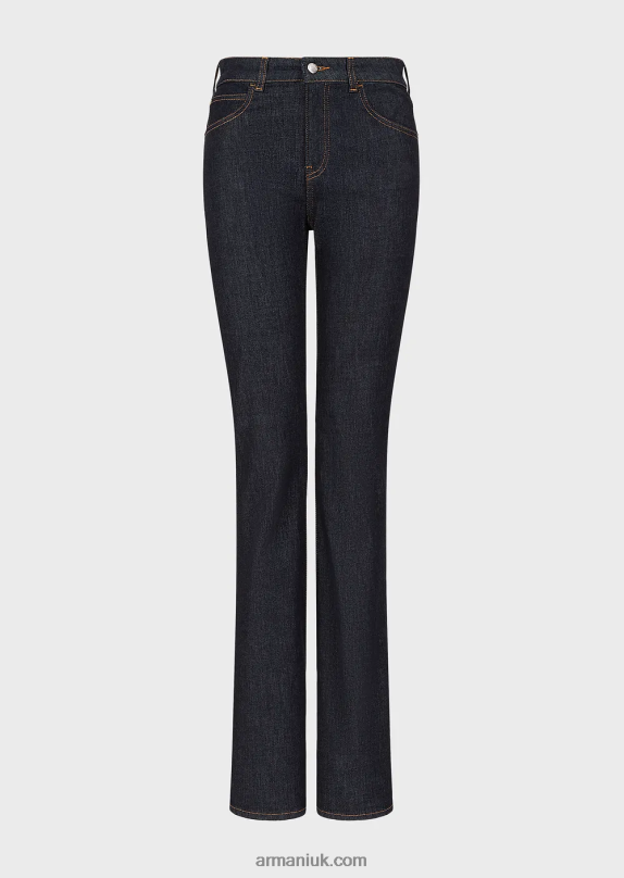 J47 Medium High-Waisted, Lightly Worn-Look, Flared, Stretch-Denim Jeans Women VP6Z82763 Armani Navy Blue