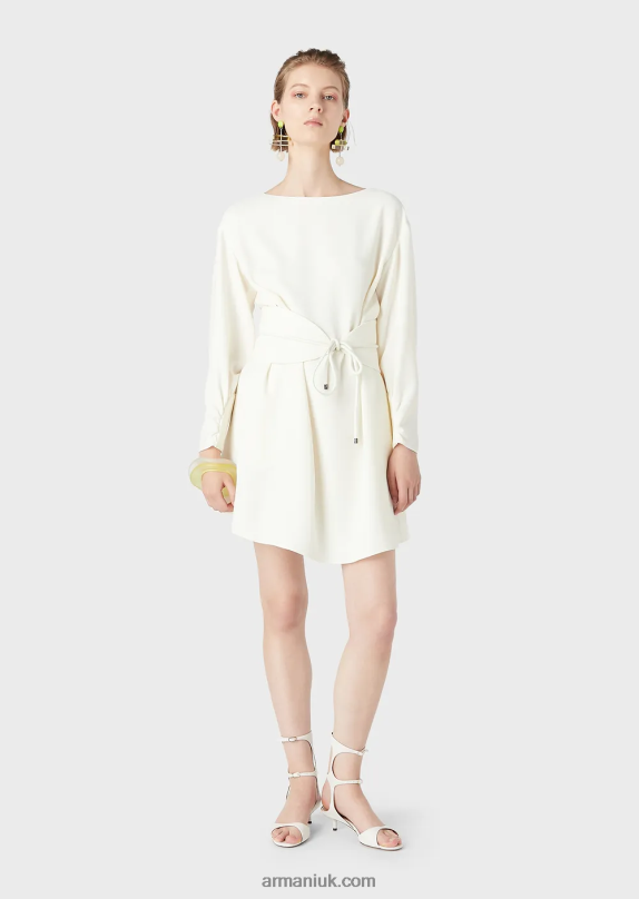 Tunic Dress In Technical Cady With Sash Women VP6Z885 Armani White