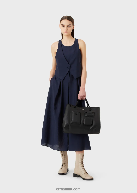 Two-Piece Effect Dress In Technical Muslin With Godet Pleats Women VP6Z875 Armani