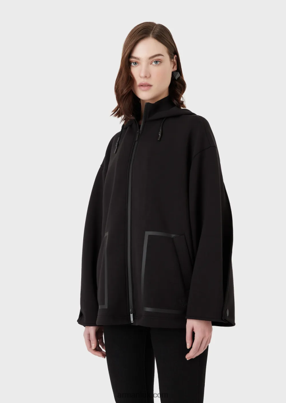 Oversized Zip-Up Hooded Sweatshirt In Scuba Fabric Women VP6Z8240 Armani Black