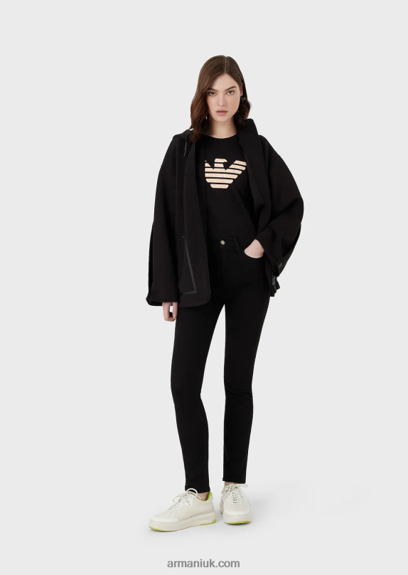 Oversized Zip-Up Hooded Sweatshirt In Scuba Fabric Women VP6Z8240 Armani Black