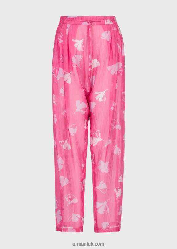 Drawstring Darted Jodhpurs In A Ginkgo-Print Silk Seersucker Women VP6Z8302 Armani Pattern