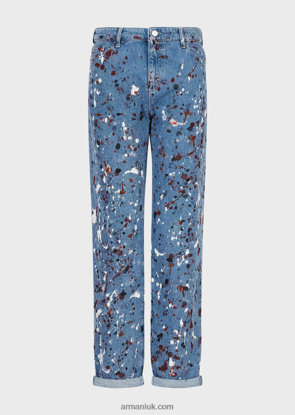 J15 Medium-Waist, Cropped, Relaxed-Leg, Vintage-Look Denim Jeans With Multicoloured Spots Women VP6Z8402 Armani Multicolour