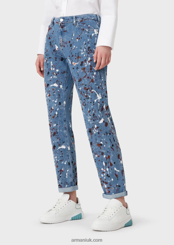 J15 Medium-Waist, Cropped, Relaxed-Leg, Vintage-Look Denim Jeans With Multicoloured Spots Women VP6Z8402 Armani Multicolour