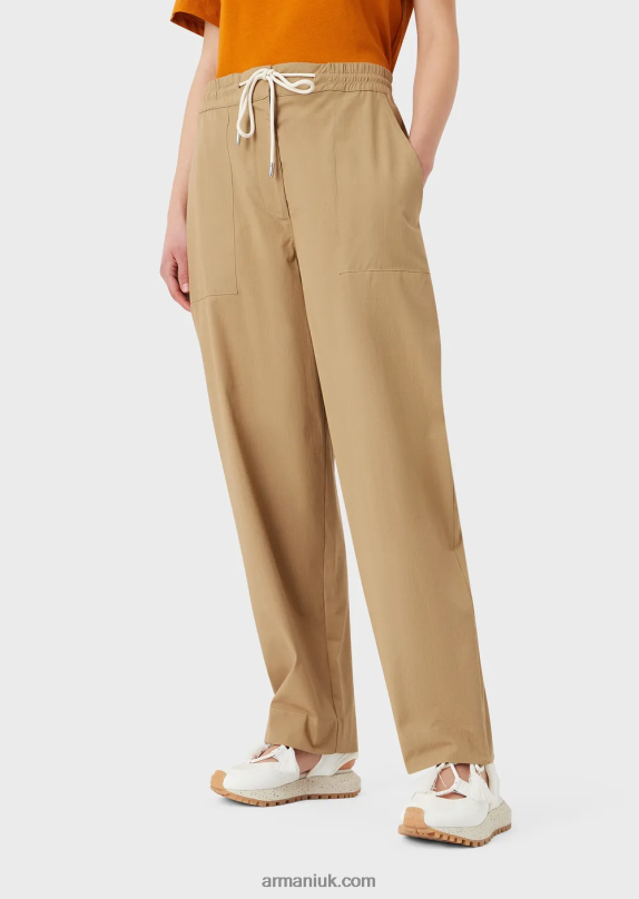Sustainable Collection Organic Ripstop 7/8 Drawstring Trousers Women VP6Z8323 Armani Caramello
