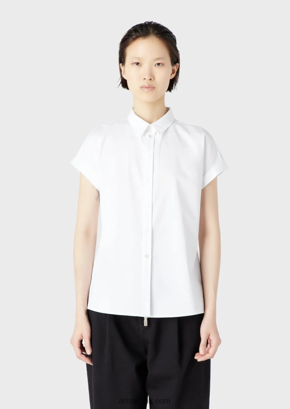 Short-Sleeved Sanded Cotton Shirt Women VP6Z8372 Armani White