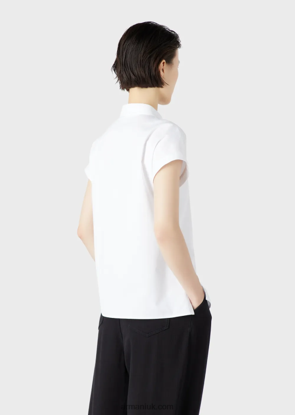 Short-Sleeved Sanded Cotton Shirt Women VP6Z8372 Armani White