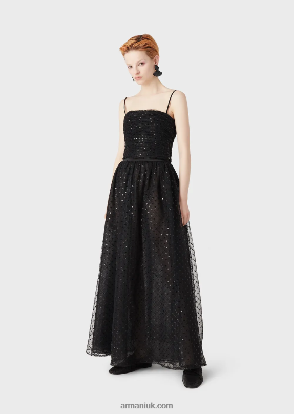 Tulle Top With All-Over Geometric Sequin Embroidery Women VP6Z8376 Armani Black