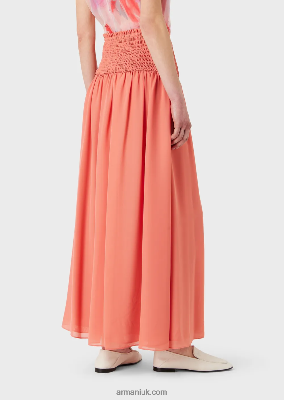 Crepon Long Skirt With Embossed Stretch Peplum Women VP6Z8329 Armani Pink