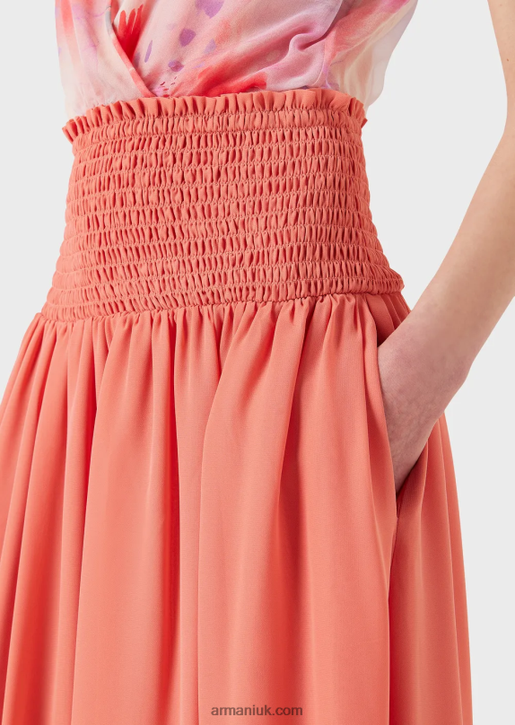 Crepon Long Skirt With Embossed Stretch Peplum Women VP6Z8329 Armani Pink