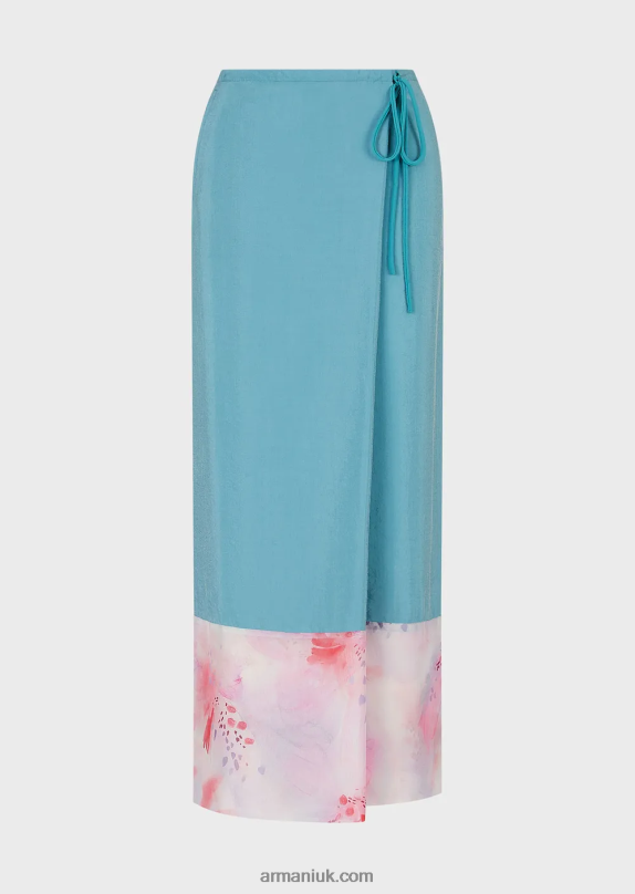Long Sarong-Style Skirt In Washed Technical Silk With Printed Chiffon Detail Women VP6Z8342 Armani