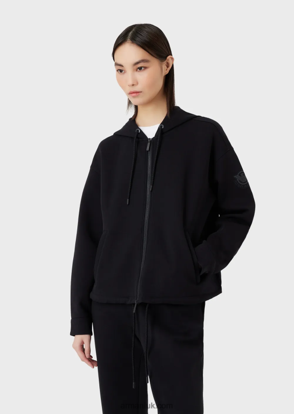 Double-Jersey, Hooded Zip-Up Sweatshirt With Matching Rubberised Logo Women VP6Z8410 Armani Navy Blue