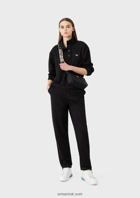 Mock-Neck Sweatshirt In Stretch Interlock Viscose With Nylon Details And Drawstring Women VP6Z8422 Armani Black