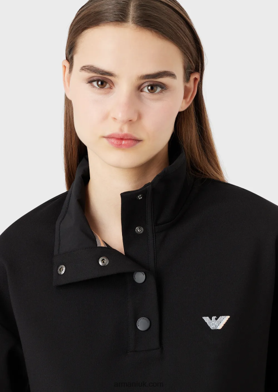 Mock-Neck Sweatshirt In Stretch Interlock Viscose With Nylon Details And Drawstring Women VP6Z8422 Armani Black
