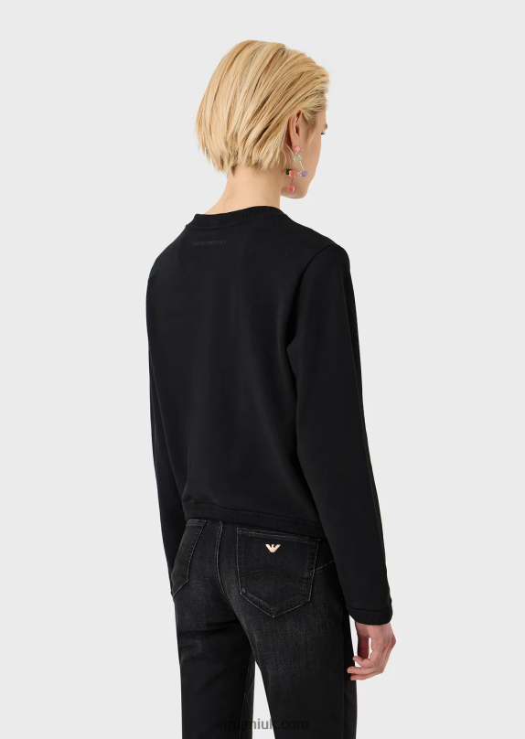 Organic French Terrycloth Sweatshirt With Embossed-Fabric Lettering And Logo Print Women VP6Z8420 Armani Black