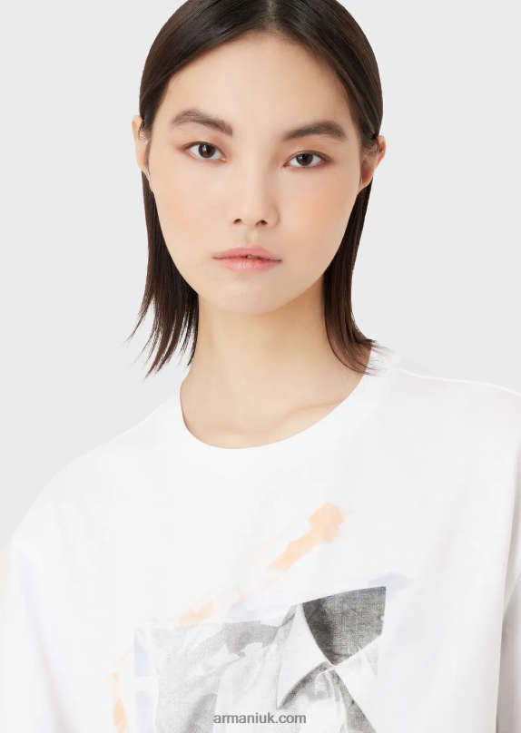 Medium Organic-Jersey T-Shirt With Close-Up Shirt Print And Embroidery Women VP6Z8436 Armani White