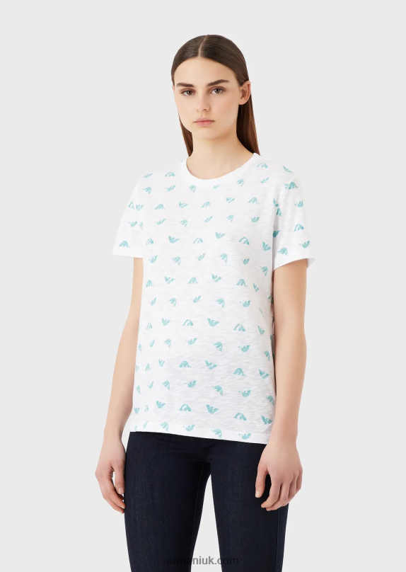 Slub-Jersey T-Shirt With Logo Print Women VP6Z8438 Armani White