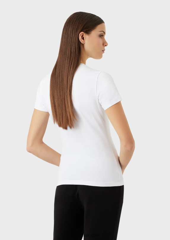 Stretch Jersey T-Shirt With Embroidery Women VP6Z8449 Armani White