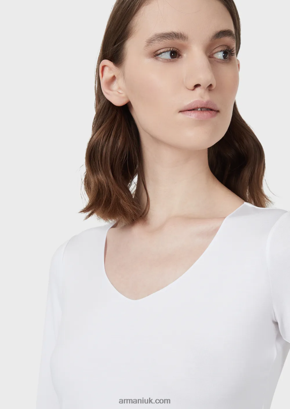 Viscose Stretch Jersey Jumper With Three-Quarter Length Sleeves Women VP6Z8480 Armani White