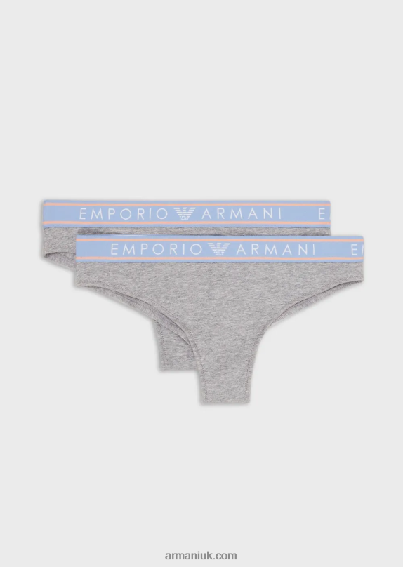 Two-Pack Of Iconic Organic-Cotton Brazilian Briefs With Logo Waistband Women VP6Z8135 Armani Gray