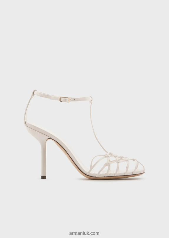 Nappa-Leather T-Sandals With Mesh-Weave Heels Women VP6Z8522 Armani Milky White