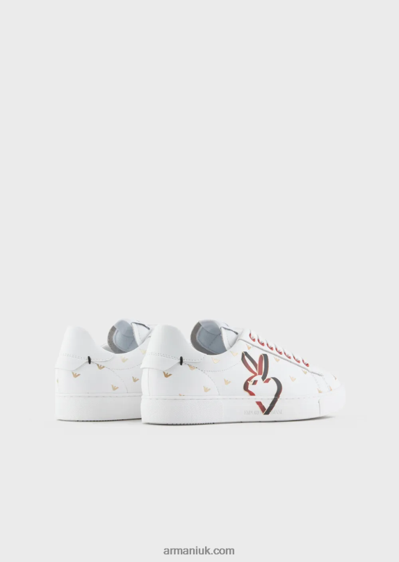 Rabbit-Print Leather Sneakers Women VP6Z8548 Armani White