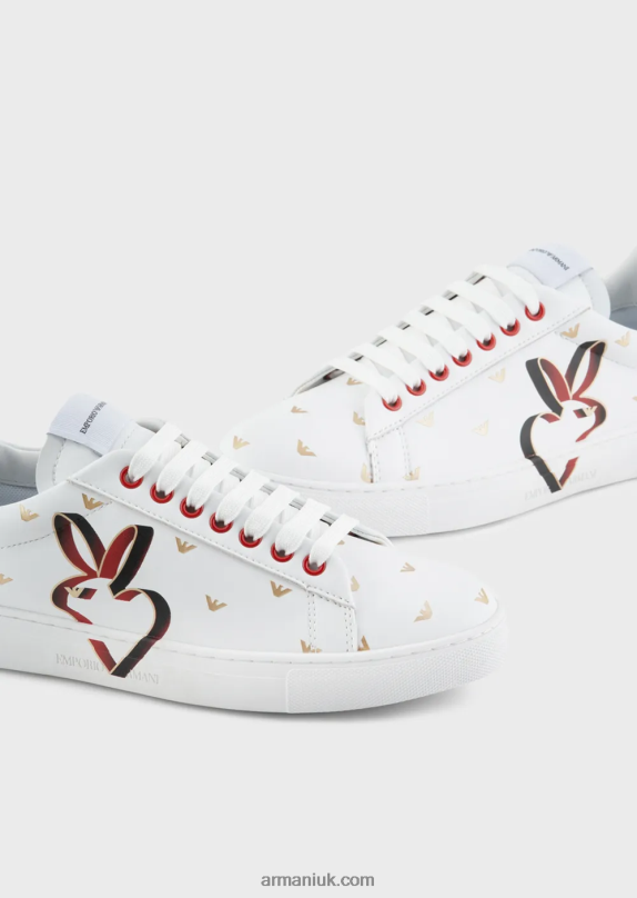 Rabbit-Print Leather Sneakers Women VP6Z8548 Armani White