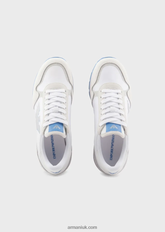 Suede And Nylon Sneakers With Oversized Eagle Women VP6Z8565 Armani White